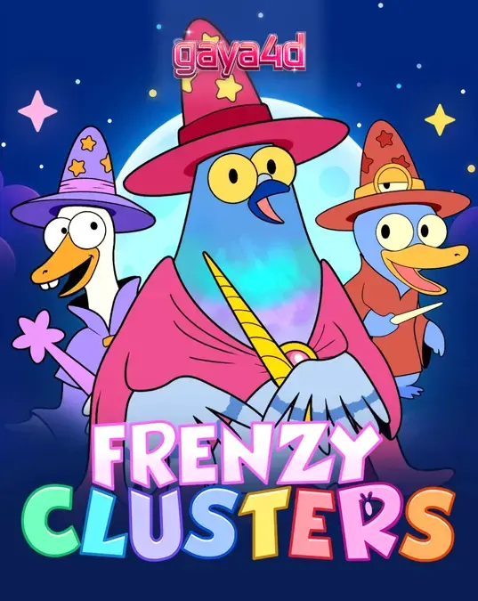 Tampilan antarmuka permainan slot Frenzy Clusters dengan karakter pahlawan yang unik.